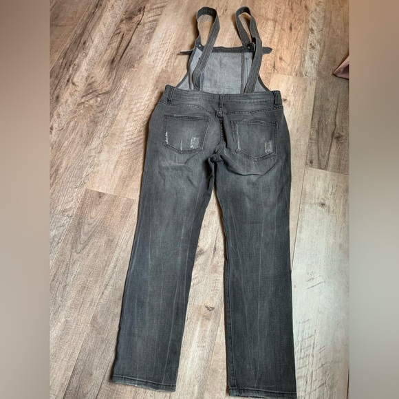 Free People Black Grey Wash Overalls 28 denim mineral slim fit stretchy adjust - Picture 4 of 6